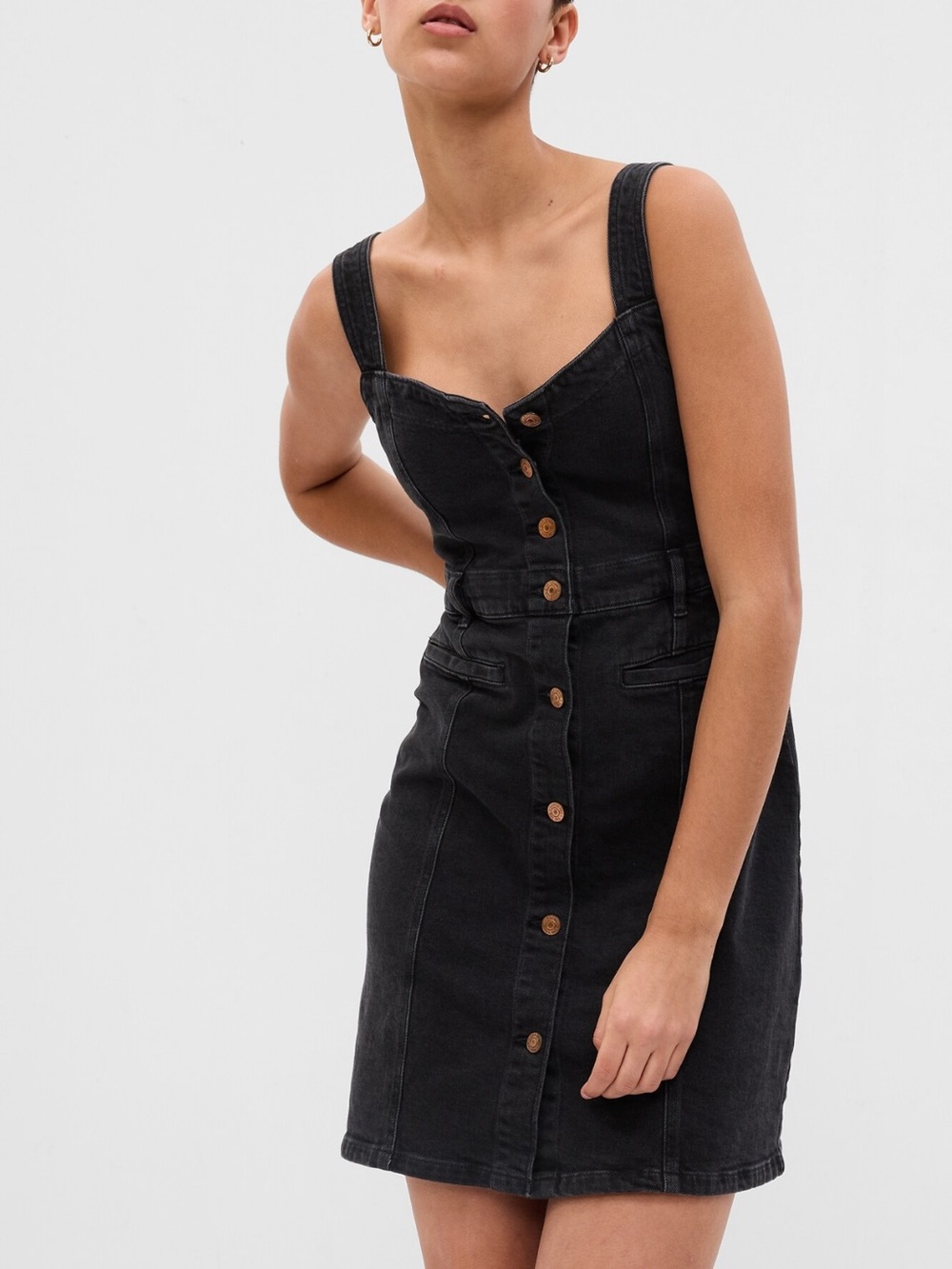 GAP Button-Front Black Denim Mini Dress